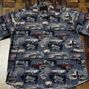 North River Outfitters Button Up Shirt Size L All Over Print Chevrolet Navy Blue